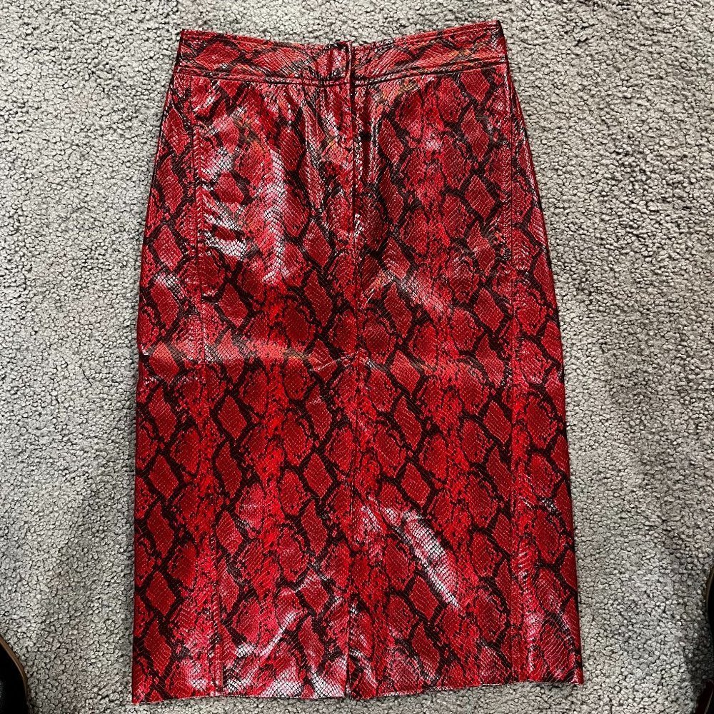 TIBI Snakeskin Red Faux Leather Midi Front Slit Pencil Skirt - EUC - Size 0